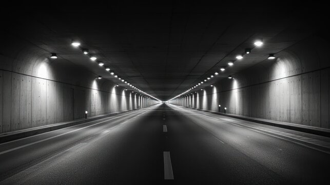 Empty tunnel at night