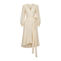 Elegant Chiffon Wrap Dress with Puff Sleeves on Transparent Background