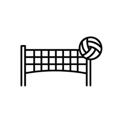 Volleyball with Net Illustration in Clean Outline Style for Sports and Design
