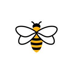 Stylized Bee Illustration with Black Outlines and Yellow and Black Stripes