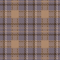seamless plaid design features muted violet and soft brown tones with dark brown and blush pink stripes. Subdued color palette conveys warmth and sophistication, . for fall apparel or cozy interior.