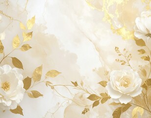 beautiful photo background with gold and ivory cream colours, flowers and marble texture pattern vintage romantic feel 