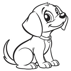 Cute Cartoon Puppy with Big Eyes | Black and White Vector for Kids Coloring Book and Pet Art