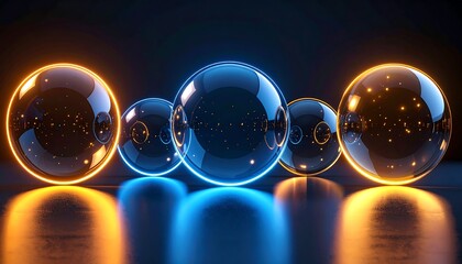 Abstract spheres, glowing neon