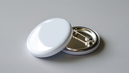 Two blank white button badges isolated on white background