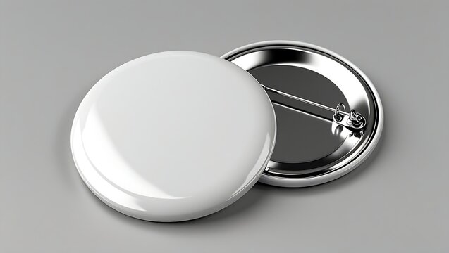 Blank white round button pin isolated on white background
