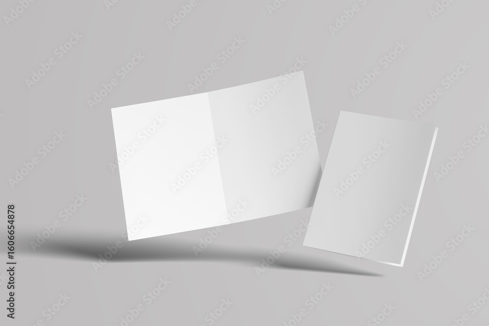 Poster a realistic layout of the brochure for the presentation of the cover. format a4 and a5 on a gray bac