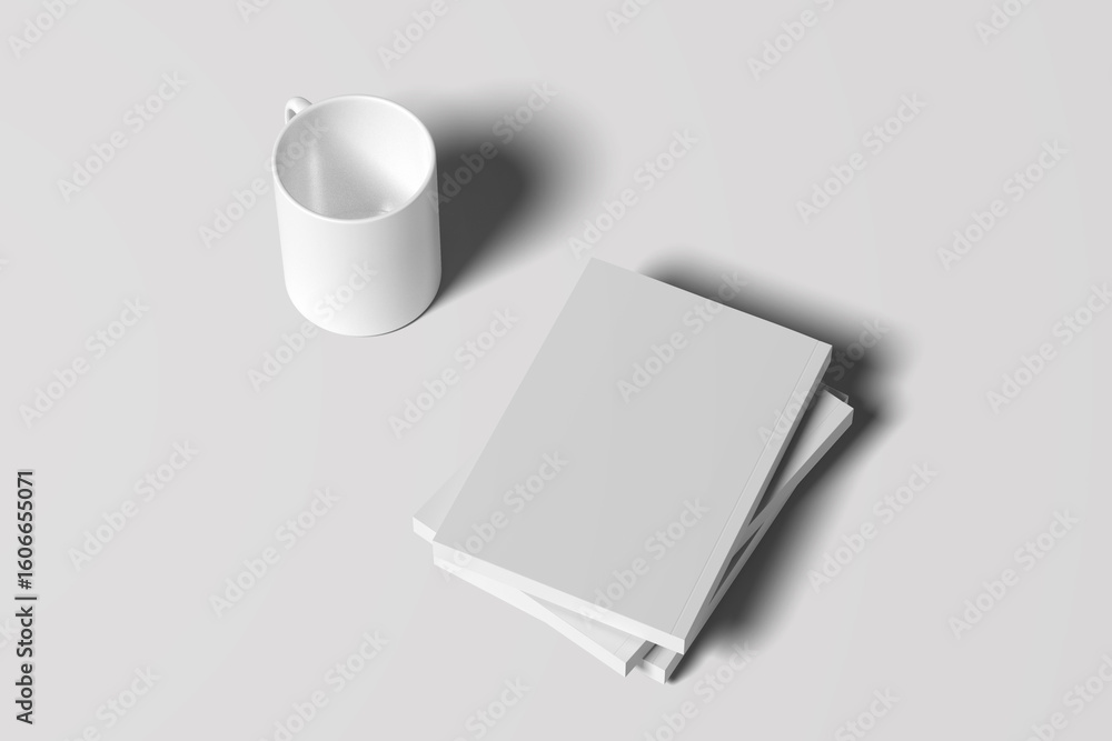 Poster universal blank a4, (a5) catalog with soft realistic shadows isolated on gray background. magazine o