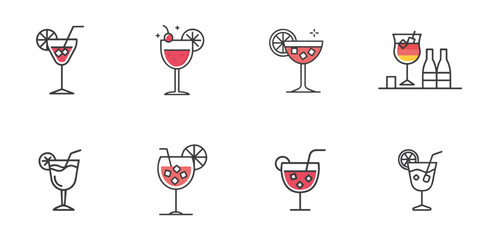 Cocktail glass icon set for blogs, websites, clipart, drinks, bar, party, menu, celebration, educational and awareness materials, presentations