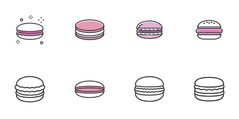 Macaron icon set for blogs, websites, clipart, dessert, sweets, party, menu, French cuisine, educational and awareness materials, presentations