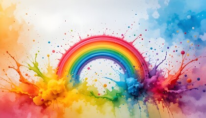  Vibrant Rainbow Splashes in Abstract Watercolor Style