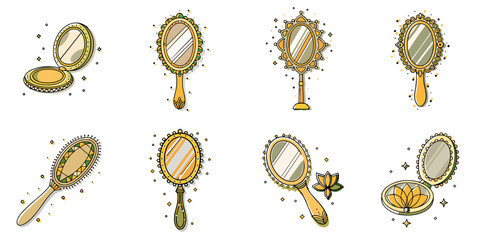 Mirror icon set for blogs, websites, clipart, beauty, home decor, self-care, interior, educational and awareness materials, presentations
