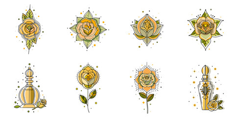 Rose icon set for blogs, websites, clipart, flowers, romance, greeting cards, decor, educational and awareness materials, presentations