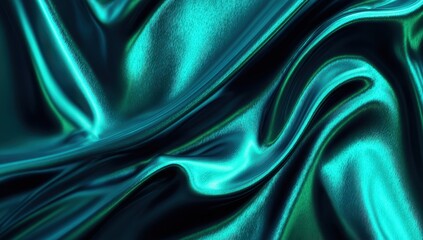 Fototapeta premium Teal-green, flowing, silky fabric texture