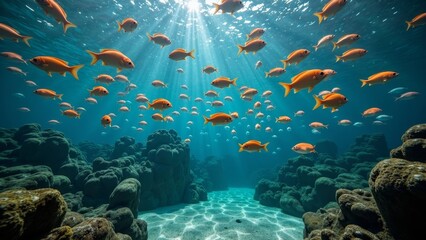 Fototapeta premium Natural scenes of underwater fish schools