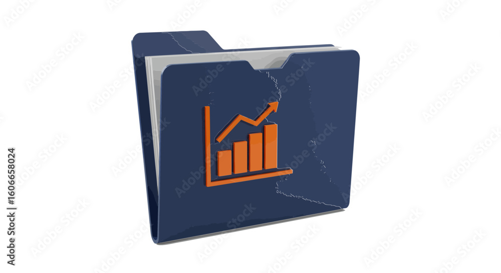 Poster strategic data management and business growth concept with a folder icon containing performance repo