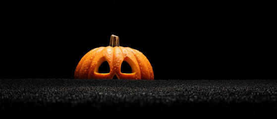 Jack o lantern peeking out from corner, Halloween banner background with space for text