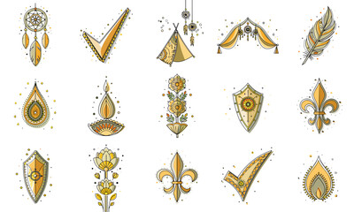 Decorative boho elements icon set for blogs, websites, clipart, greeting cards, invitations, design, educational and awareness materials