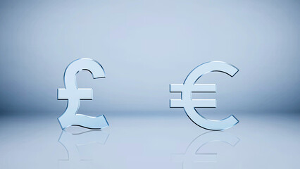 3d sign of pound (gbp) and euro in a isolated background. Concept of business and exchange rate of euro and pound in market