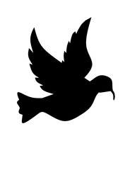 A minimalist black silhouette of a flying dove, symbolizing peace, freedom, and hope. Perfect for tattoo design, logos, or symbolic artistic use.