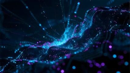 Glowing data particles in motion for tech presentations, AI concepts, or digital security visuals