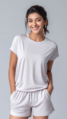 young indian woman standing on isolated background