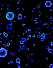 Abstract swirling circles of vibrant blue on black