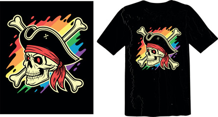 Pirate Skull with Crossbones and Rainbow Paint Splash - LGBTQ+ Pride Graphic