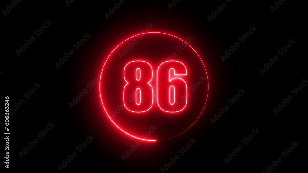 Poster abstract neon countdown 86 number text background , abstract sports light out technology and with nu