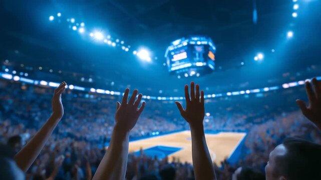 Lively indoor basketball arena buzzing with enthusiastic fans and electric energy.