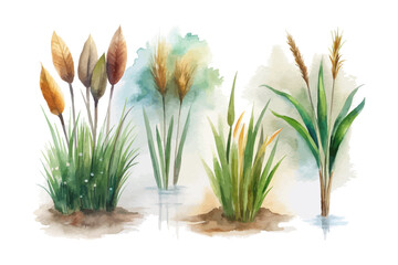 watercolor marsh grass vector illustration isolated on white background