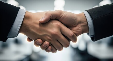 Business handshake agreement partnership success teamwork professional office closeup trust cooperation deal collaboration
