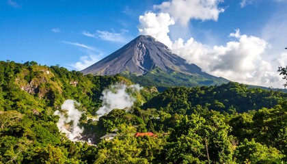 Naklejka premium Volcanic landscape with lush greenery