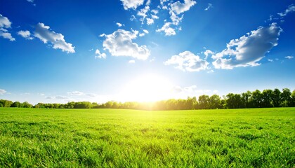 Obraz premium Lush green field under a vibrant blue sky