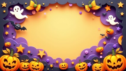 Colorful Halloween flat background with candy and stars