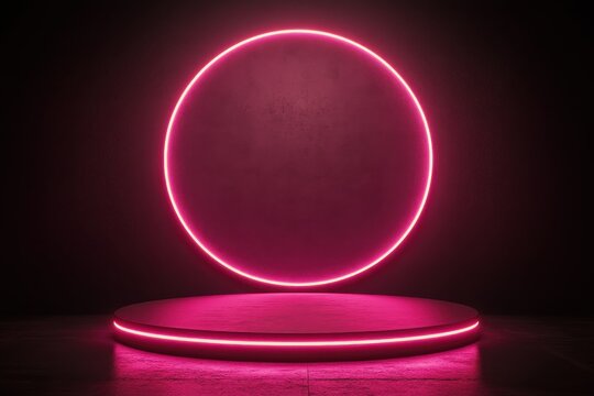 Neon pink circle and platform on dark background.