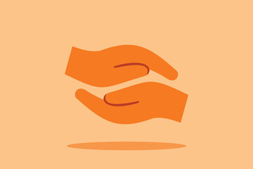 Minimalistic vector illustration showing two hands gently clasping each other, symbolizing care, support, unity and trust in a minimalist style