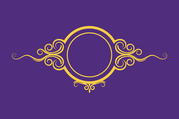 Golden Decorative Circle Frame on Purple Background, Vintage Style, Vector Illustration