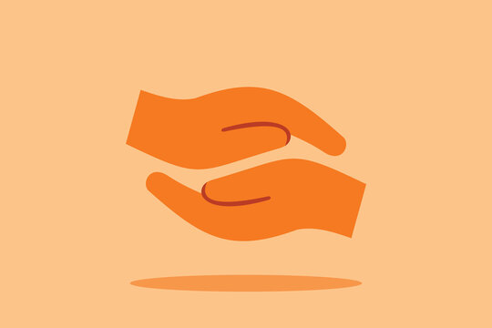 Minimalistic vector illustration showing two hands gently clasping each other, symbolizing care, support, unity and trust in a minimalist style