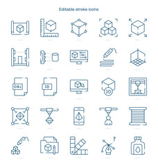 3D Printing stroke icon. 3D Printing line icon set. editable stroke icon pack