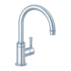 Elegant Kitchen Faucet Illustration with Refined Hatching and Subtle Shading Depicting Plumbing Fixture Design.
