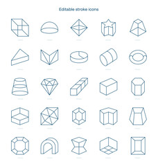3D Shapes stroke icon. 3D Shapes line icon set. editable stroke icon pack
