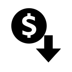 Obraz premium Dollar Sign with Downward Arrow Icon Representing Price Drop or Cost Reduction