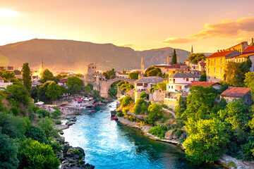 Historical Mostar Bridge known also as Stari Most or Old Bridge in Mostar, Bosnia and Herzegovina