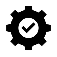 Settings Check Icon – Gear with Checkmark Symbol for Approved Configuration or System Optimization