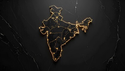 Glowing Golden Outline Map Of A Country On A Dark Marble Background, India Map States