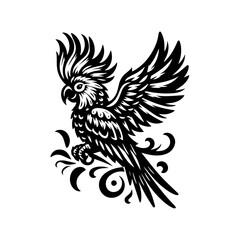 A vibrant cockatoo parrot with ornate details isolated on white background