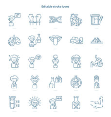 Alcoholism stroke icon. Alcoholism line icon set. editable stroke icon pack