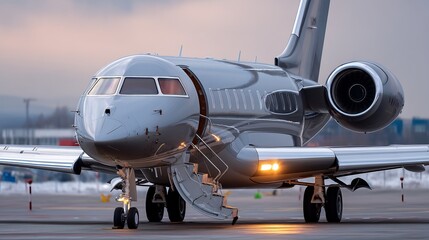 Luxury private jet on the runway, ready for takeoff in style and comfort
