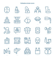 Alcoholism stroke icon. Alcoholism line icon set. editable stroke icon pack